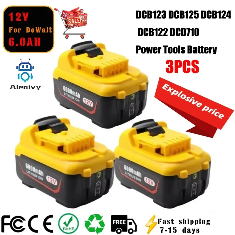 ALEAIVY for Dewalt 6.0Ah Replacement DCB120 Lithium-ion Batteries 12V 3Ah DCB123 DCB125 DCB124 DCB122 DCD710 Power Tools Battery