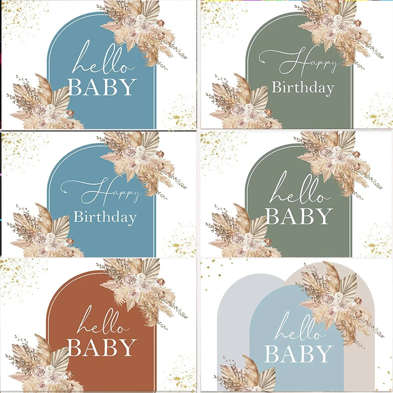 Boho Baby Shower Backdrop Pampas Grass Background Theme Decoration Hello Wall Custom Happy Birthday Party Photography
