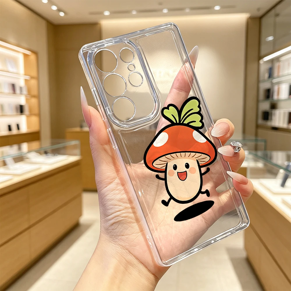 Cute Mushroom Transparent Soft TPU Case For Samsung Galaxy S26 S25 S24 Ultra FE A17 A16 A257 A35 A54 A55 A57 Cover