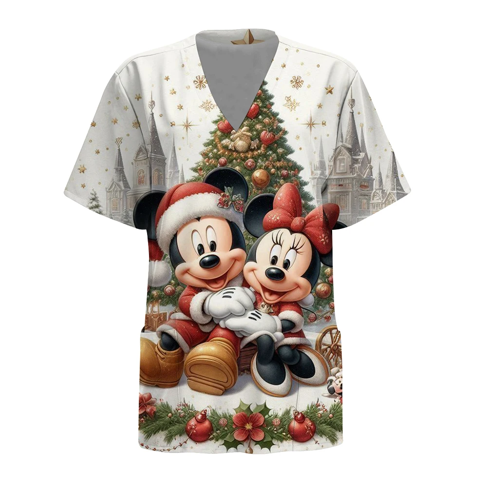 بيع التخليص سلسلة ديزني عيد الميلاد ميكي ماوس طباعة معاطف للأطباء والممرضات الدعك القمم غرفة العمليات السريرية ملابس العمل السريرية Scr #4
