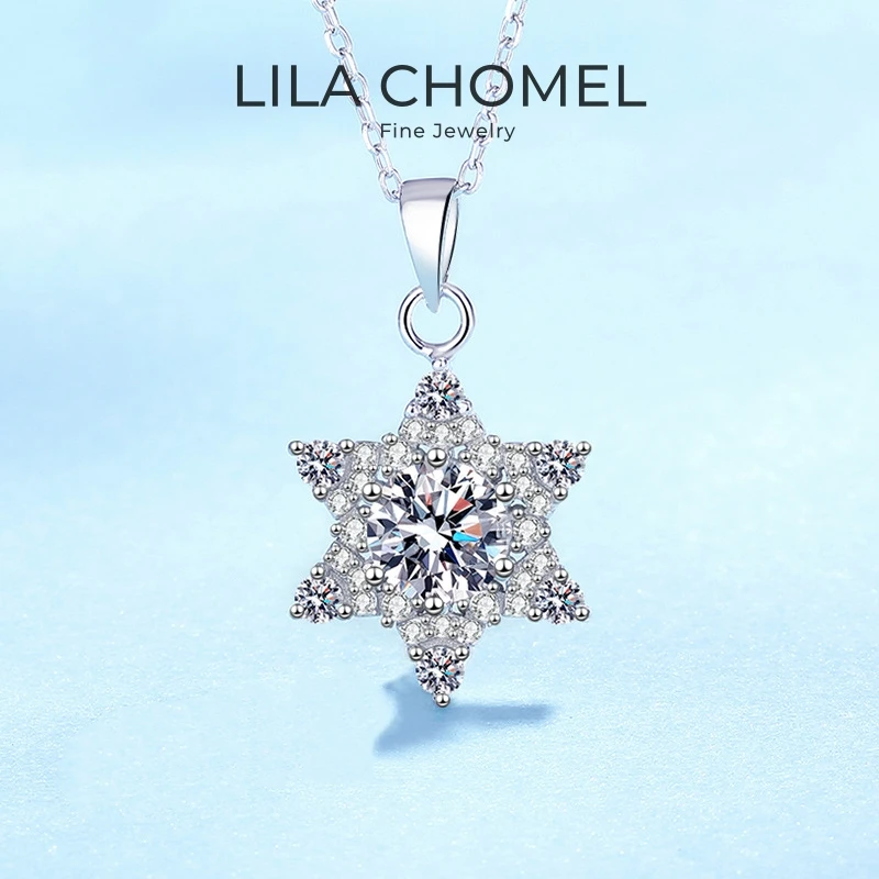 

Lover Valentine's Day 18K White Gold Girl Birthday Gift Necklaces 1CT Moissanite Diamond Hexagram PT950 Women Wedding Pendant