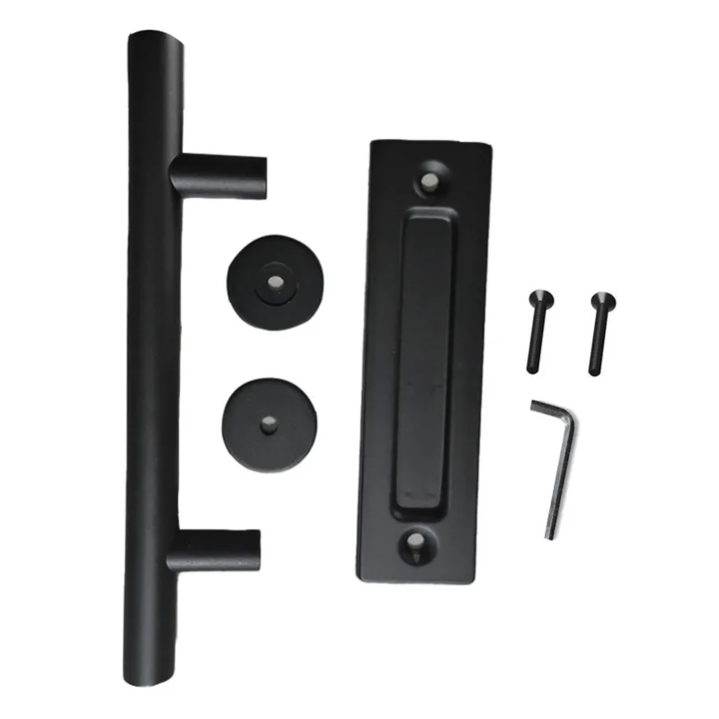 Maçaneta deslizante para porta de celeiro, aço carbono, 4.8mm de espessura, dupla face, push pull, alça redonda preta