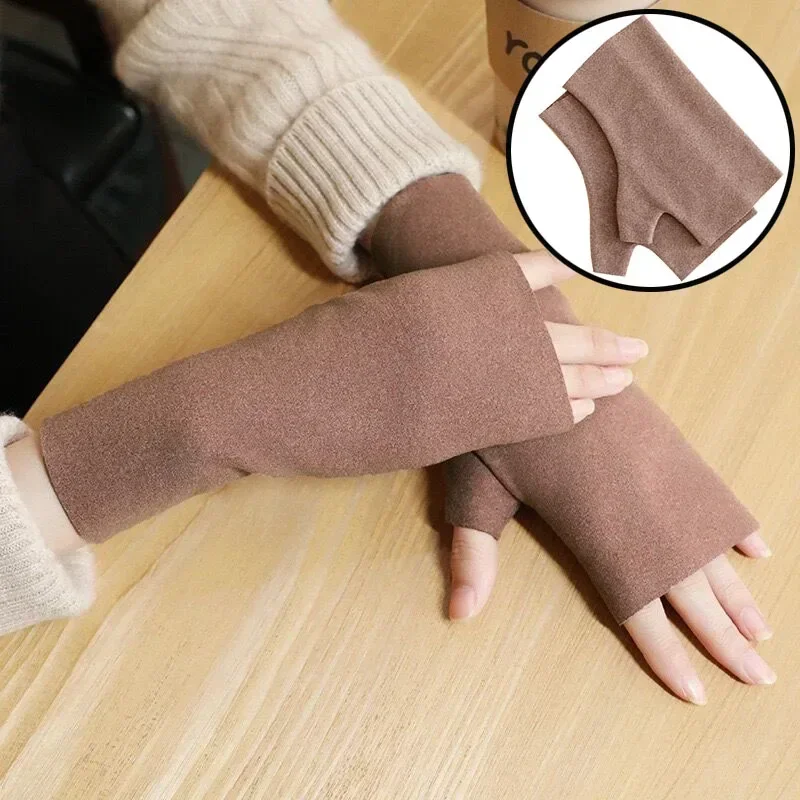 1 Pair Half-finger Gloves Self-heating And Fleece Warmth, Exposed Finger Half Palm Gloves, Short Sleeve Sleeve Hand Warmer