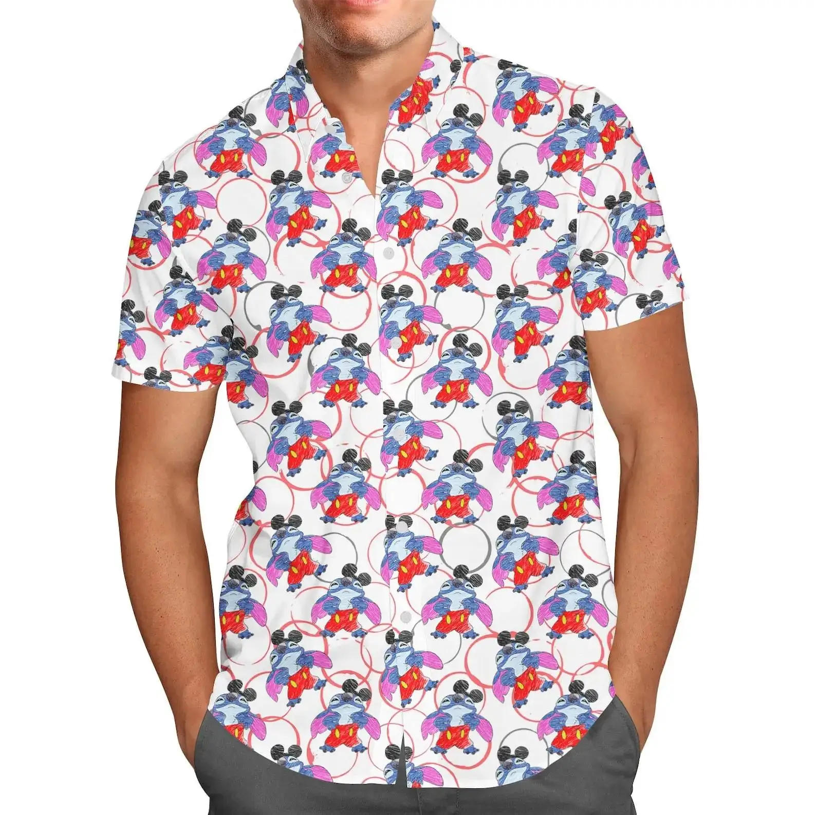 

Stitch Dresses Up As Mickey Hawaiian Shirts Mens Womens Short Sleeve Disney