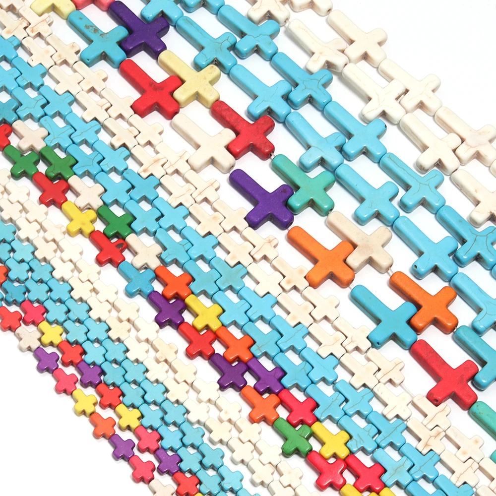 10-32pcs Cross Shape Turquoise Beads Natural Stone Beads Loose Spacer Beads For Jewelry Making DIY Bracelet Necklace Accessories