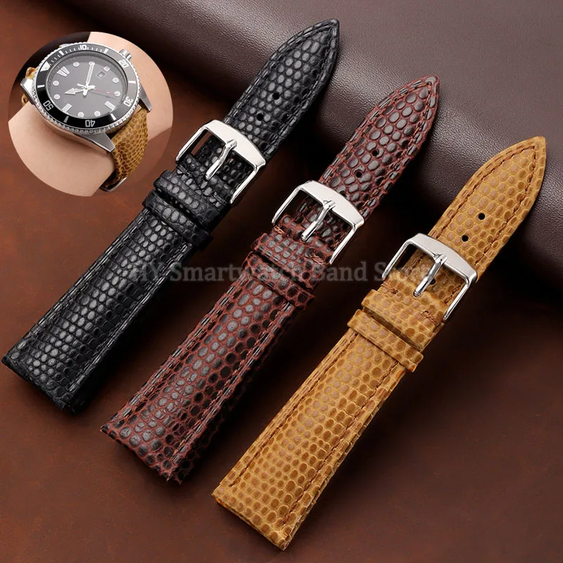 16mm 18mm 20mm 22mm Lizard Print Leather Watch Strap Calfskin Waterproof Watch Band Men Women Universal Wrist Band Accessories