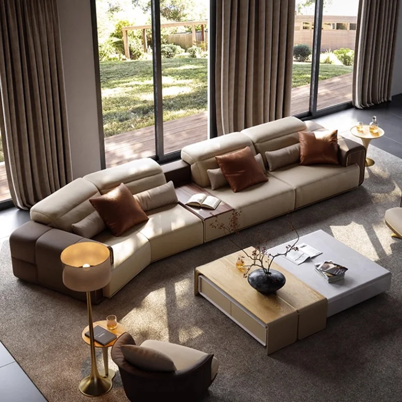 Italian Leather Luxury Sectional Modular Sofa Electric Function Large Flat Villa Living Room Couch