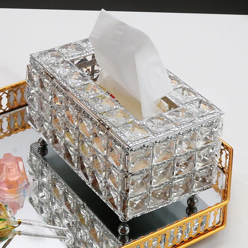 Luxury crystal tissue box golden and sliver tissue box Towels Holder Container Napkin Storage Box Paper Desktop for living room