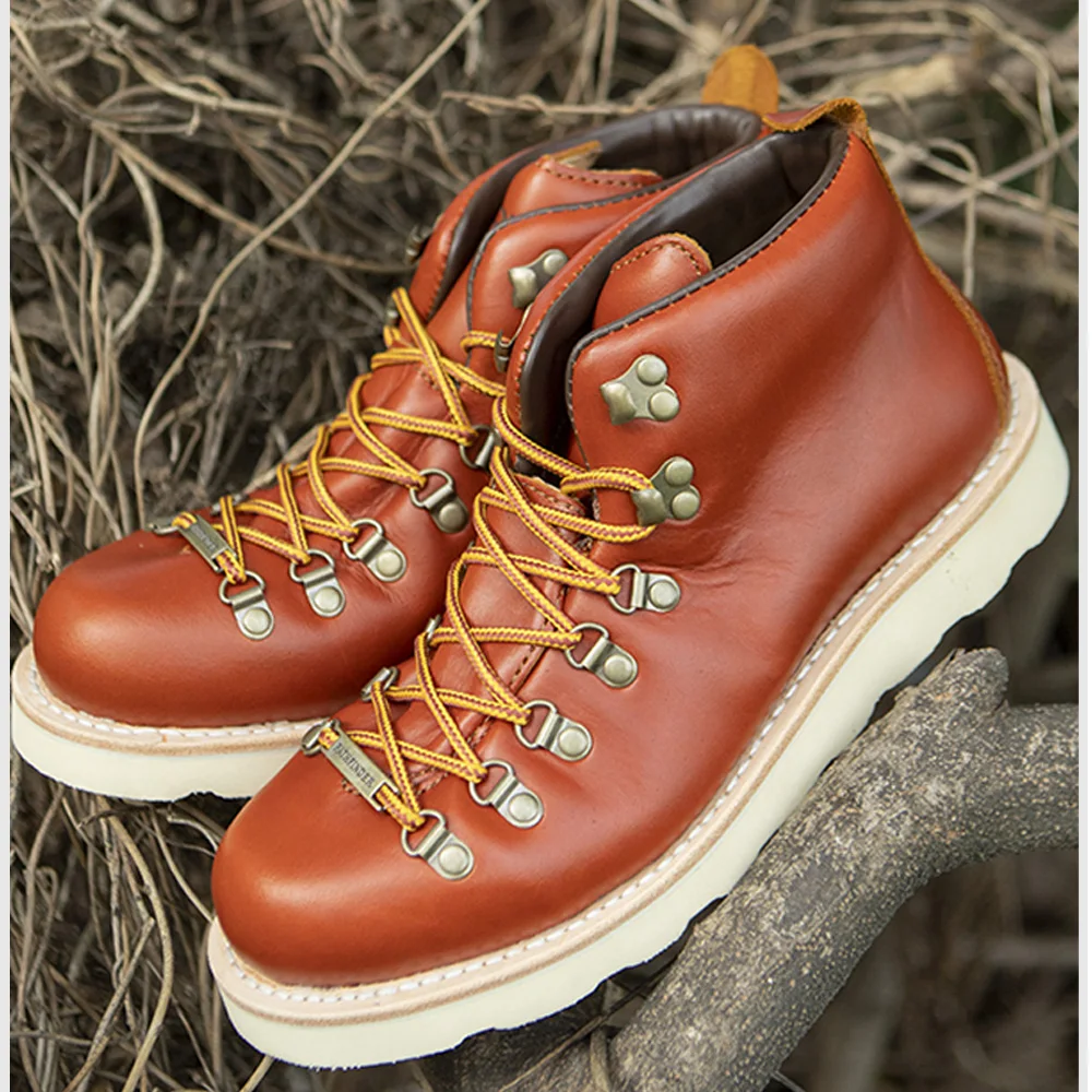 pf Fashion Men's Genuine Leather Motorcycle Boots Work Shoes Goodyear-weld Women Mid-calf Western Outdoor Walking Boots Non-slip