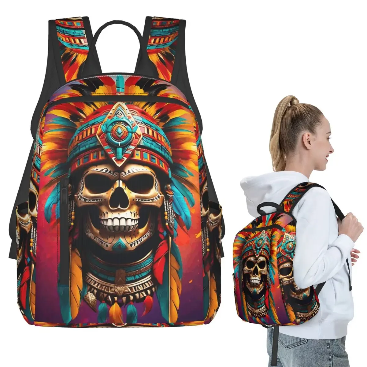 

Aztec Skull7 Backpack Student Boys Girls BookBag Children School Bag Laptop Shoulder Bags for Men Women