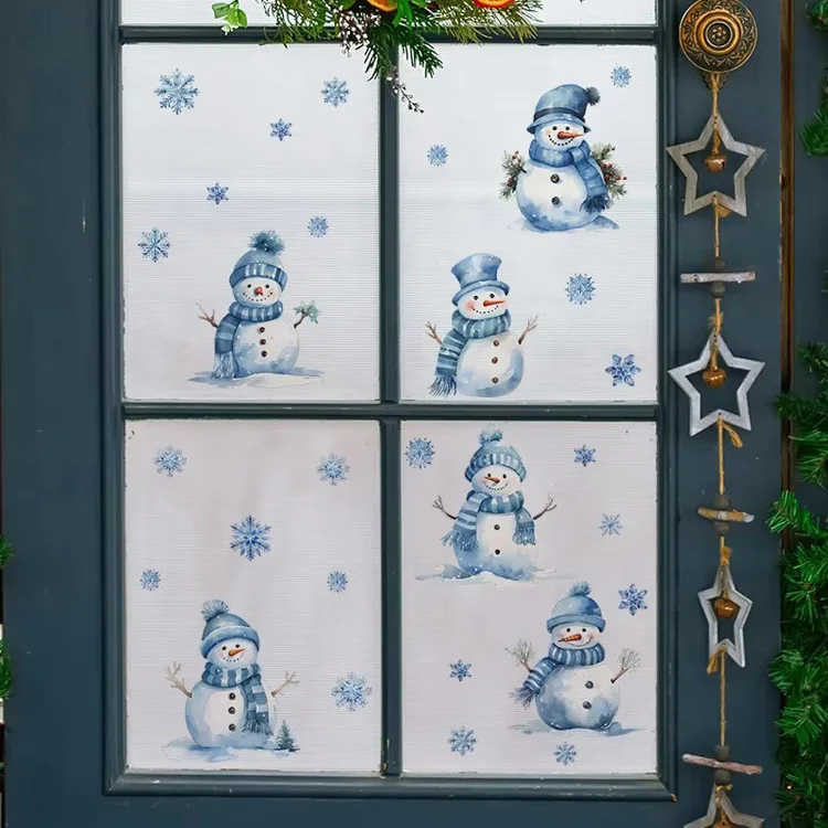 Weihnachts-Schneemann-Schneeflocken-Wandaufkleber Neujahrs-Glasfenster-Dekor-Aufkleber Schaufenster-Tür-Raumdekoration Selbstklebende Wandtattoos – Detail 6