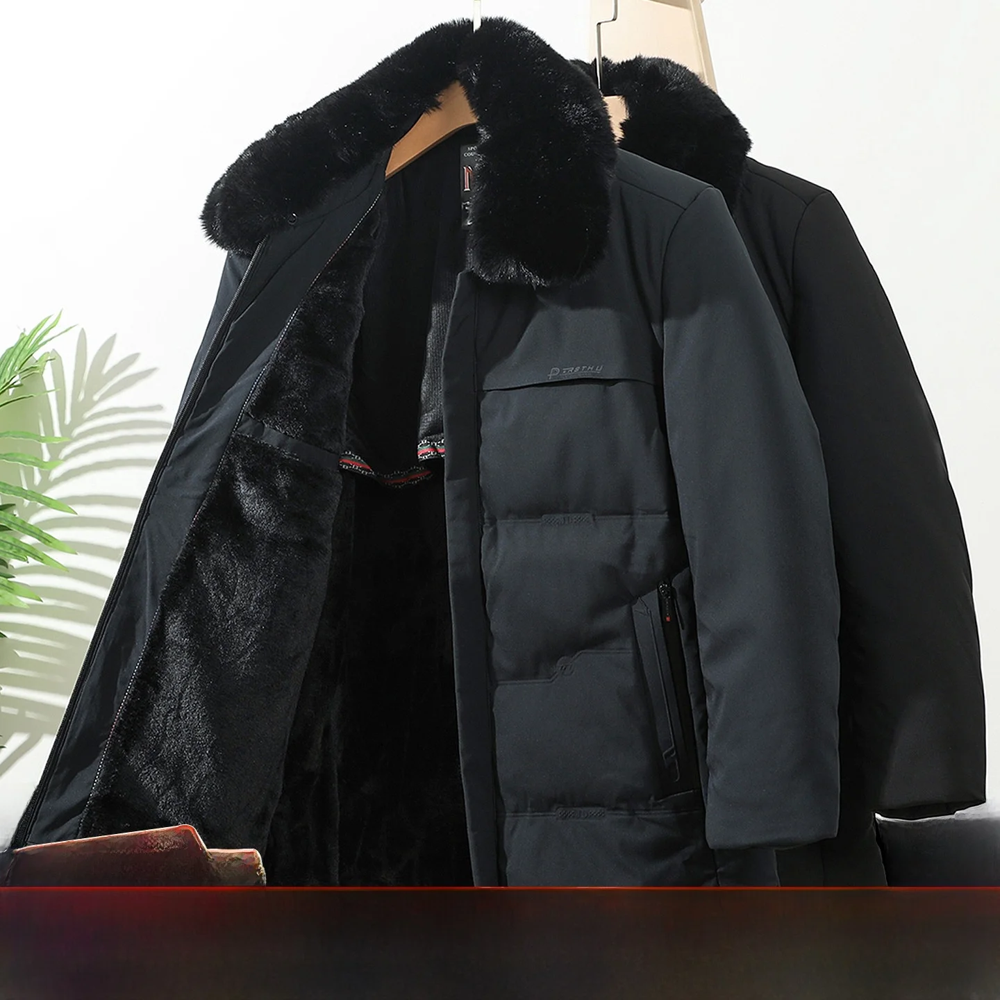 

Мужское хлопковое пальто Thiened Fce со съемным меховым воротником, зимнее пальто для поездок на работу, повседневное длинное све