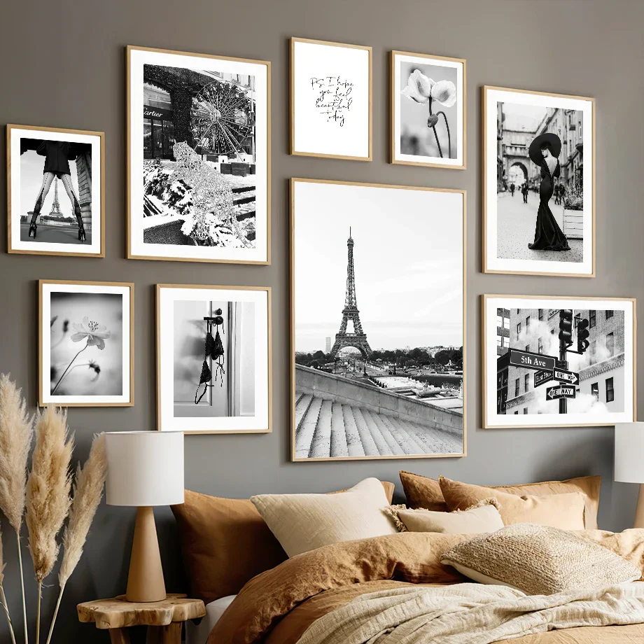 

Nordic Black Lace Girl Flower Wall Art Canvas - City Theme Fashion Decorative Living Room Poster Print Pair