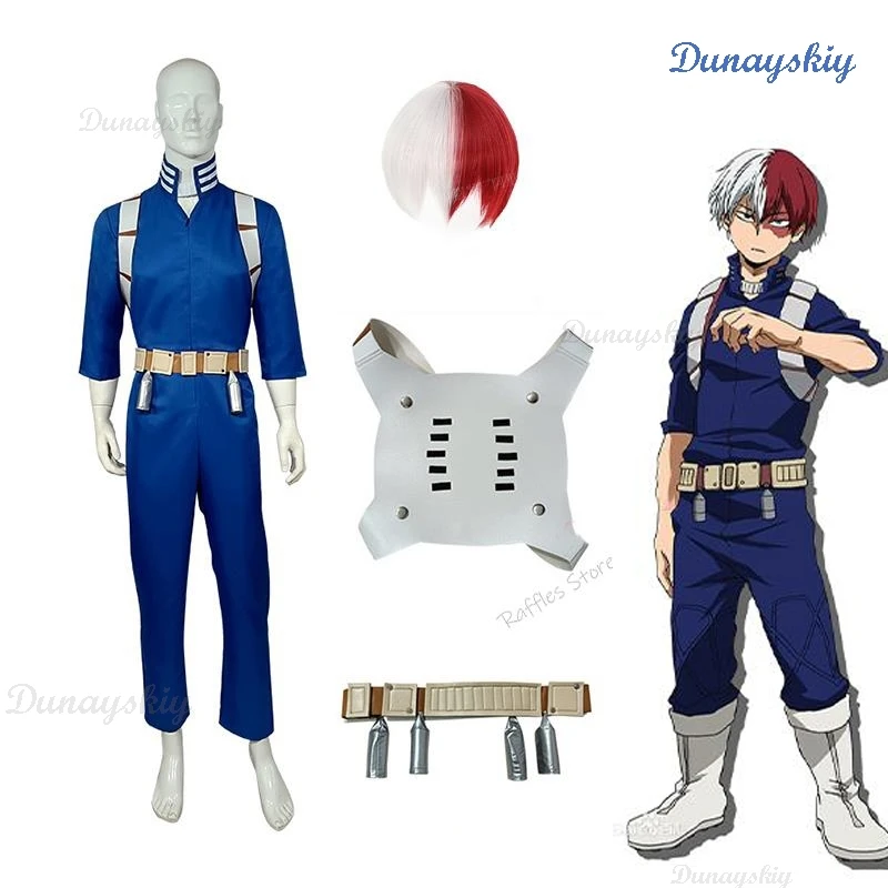 Anime Hero Shoto Todoroki Shoto Boku No Men Women Cosplay Costume Wig Top Pants Belt Men Halloween Academia Wig XS-XXXL