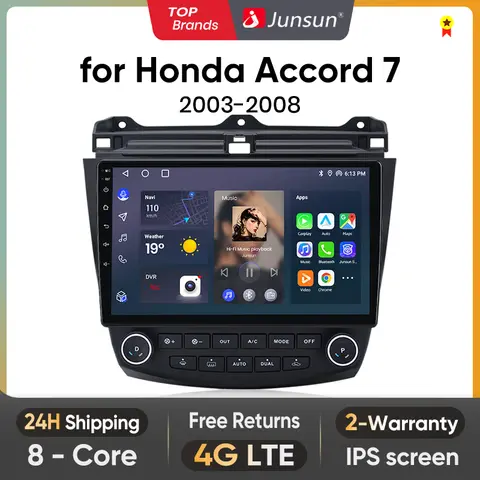 Junsun V1 AI 음성 무선 카플레이, 안드로이드 자동 라디오, 혼다 어코드 7 2003-2008, 4G 자동차 멀티미디어, GPS, 2din