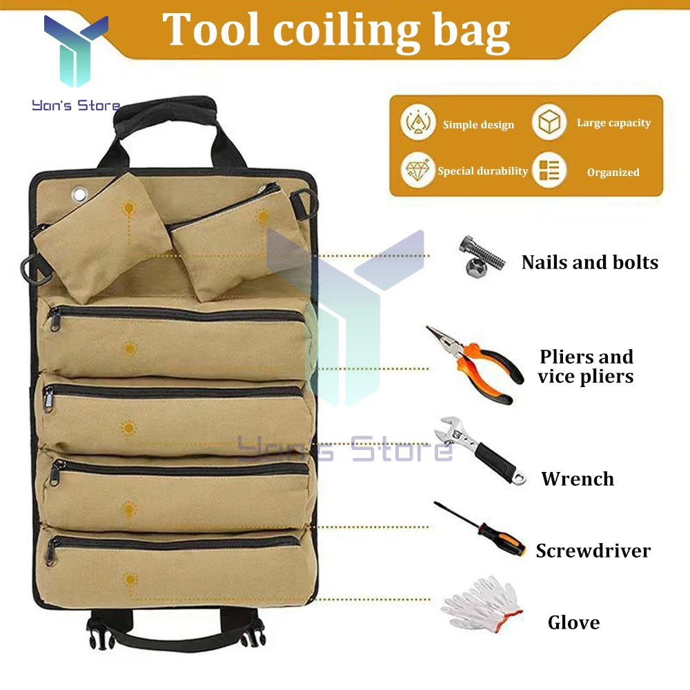 Multi-Purpose Hardware Tool Bag Professional Multi-Pocket Rolled Portable Storage Bag Rolled Waterproof Storage Wrench Bag