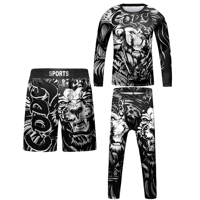 New Boxing Rashguard For kids MMA Rash guard Jiu jitsu T-shirt Set Kickboxing Jerseys Sport Boy Children BjJ Gi Muay Thai Shorts