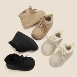 Kids Winter Thick Warm Cotton Boots 2024 New PU Leather Snow Boots Boys and Girls Lace Up Waterproof Plush Casual Shoes