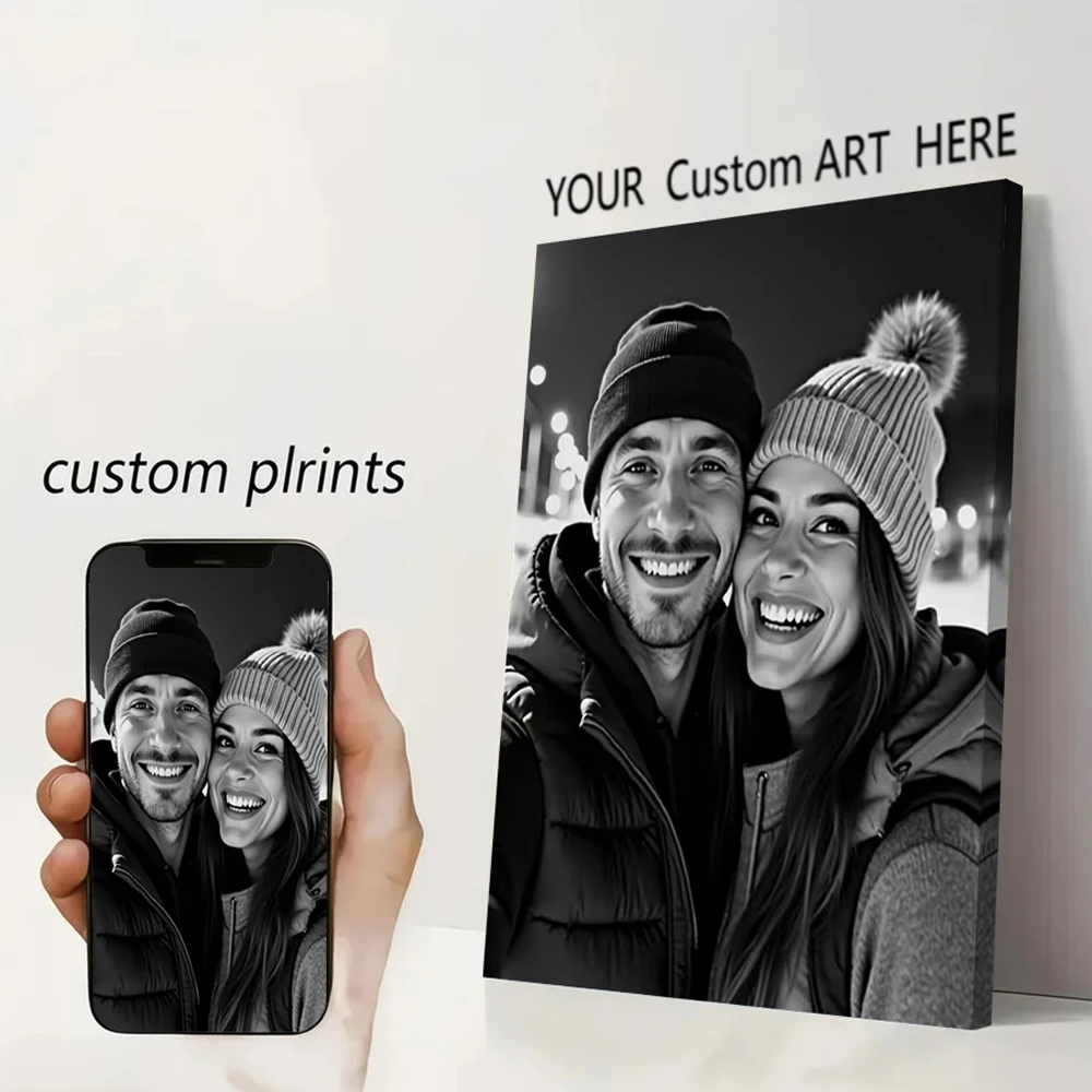 Custom Print Canvas Painting From Your Photos Wedding Birthday Poster Wall Art Decoration Pets Family Landscape Picture Decor