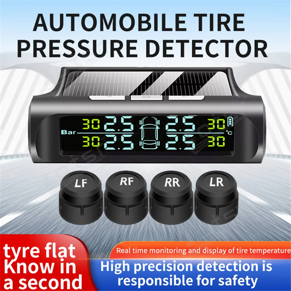 Solar Energy Tire Pressure Detection System For Car Tire Temperature Built In Sensor Insurance Color Screen Car Accessories