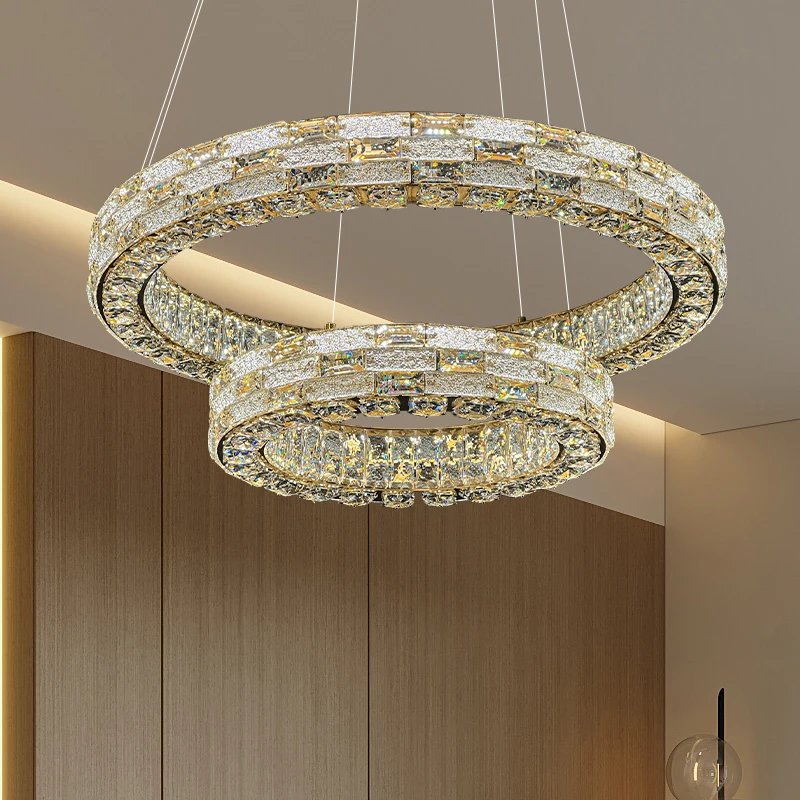 

Modern Luxury Double Layer Crystal Pendant Lamp Chandelier 2025 New Stainless Steel Dimmable Ceiling Light for Hotel Villa