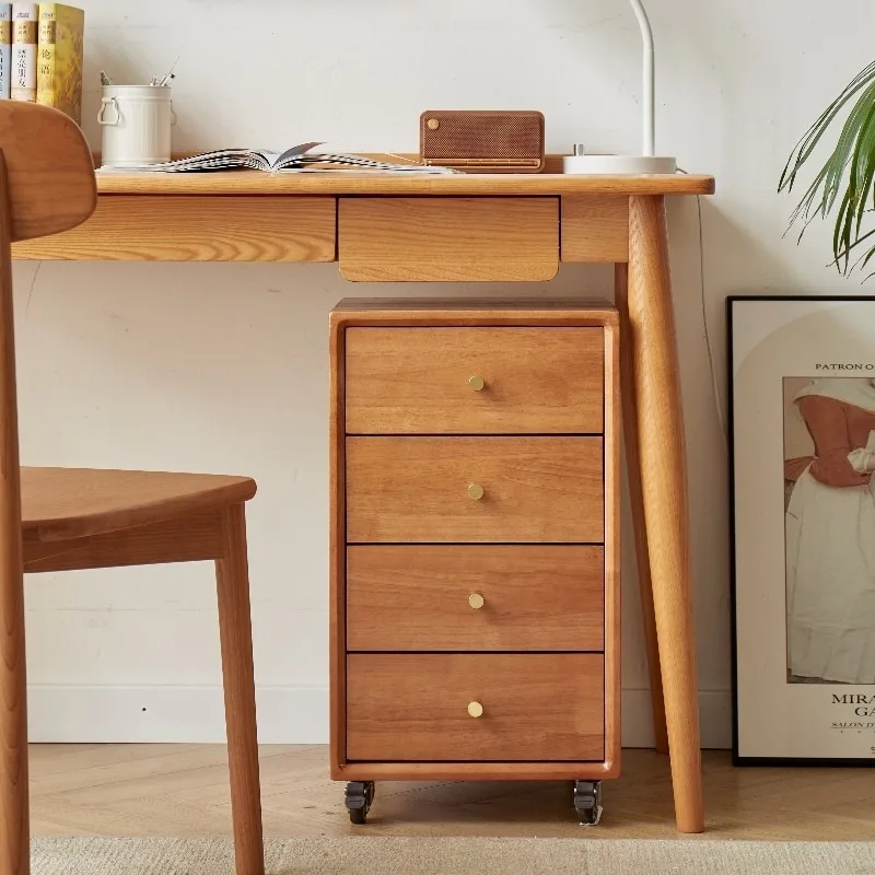 Solid wood file cabinet Simple removable storage Four chest cabinets Desk lower drawer cabinet Study bedside table with wheels
