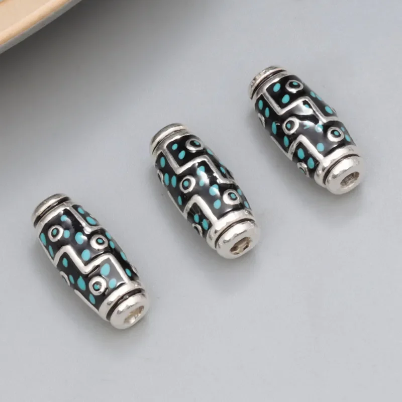 Light-weight 999 Silver Nine-Eye DZI Bead Silver Tibetan 9 Eyes Beads Pure Silver Good Luck Beads DIY Jewelry Findings