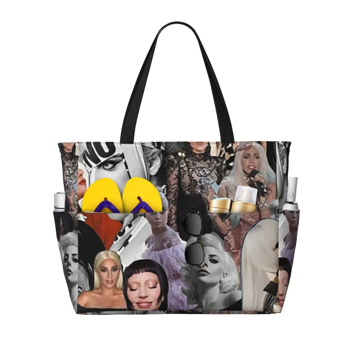 Drawing Lady Gaga Graphic Beach Tote Bag Sport Gym Yoga Duffle Large Tote Bag Women Travel Bag Fitness bag
