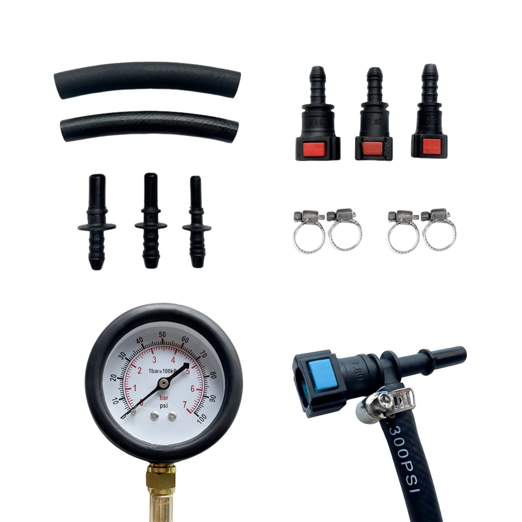 Compatible Fuel Pressure Test Kit Fuel Pressure Gauge Fuel Injection Pump Pressure Tester Gauge Kit for Car, Motorcycle, Truck