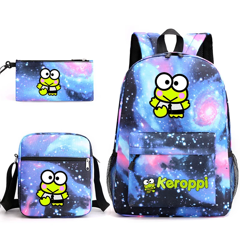 3 Pcs/Set Sanrio Kerokero Keroppi Primary Backpack for School Teenager Girls Boys Print Travel Knapsack Cartoon Bookbag Mochila