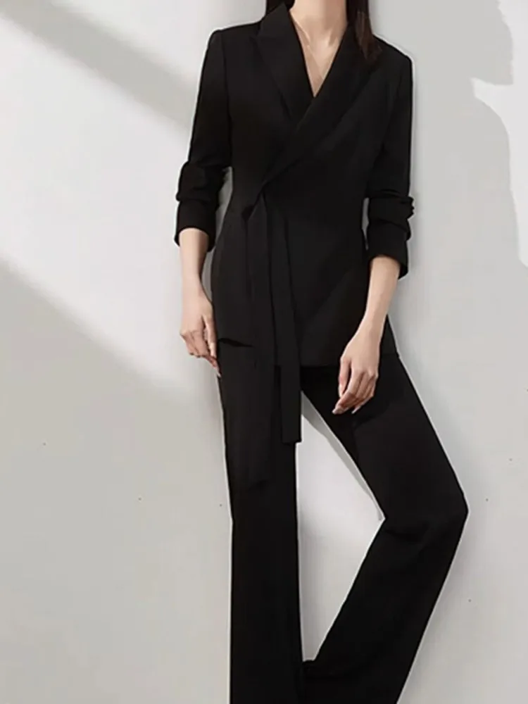 Neue Büro Dame solide Frauen Anzüge 2 Stück schicke Langarm Blazer hohe Taille gerade Hosen Vintage-Sets weibliche Mode Kleidung