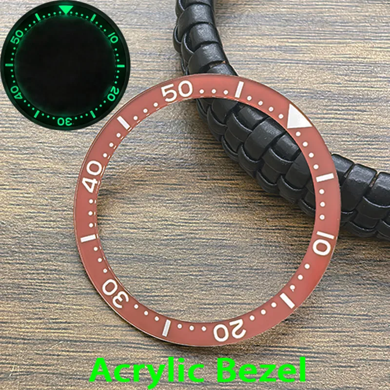 38*31.5MM Flat Acrylic Watch Bezel Green luminous Bezel NH35 Case Bezel Fit SKX007 SKX009 SRPD Case NH35 NH36 Movement Men Watch