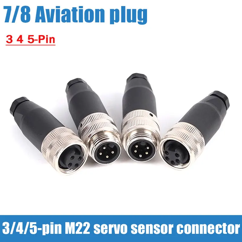

3-контактный 7/8 авиационный разъем M22, разъем датчика, водонепроницаемый разъем M22, 3-контактный, 4-контактный, 5-контактный, с прямой головкой, позолоченный разъем