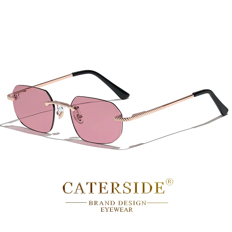 CATERSIDE Neue Retro Randlose Sonnenbrille männer Polygon Luxus Marke Designer Sonnenbrille Frauen Party Festival Brillen Geschenk Fall – Detail 22
