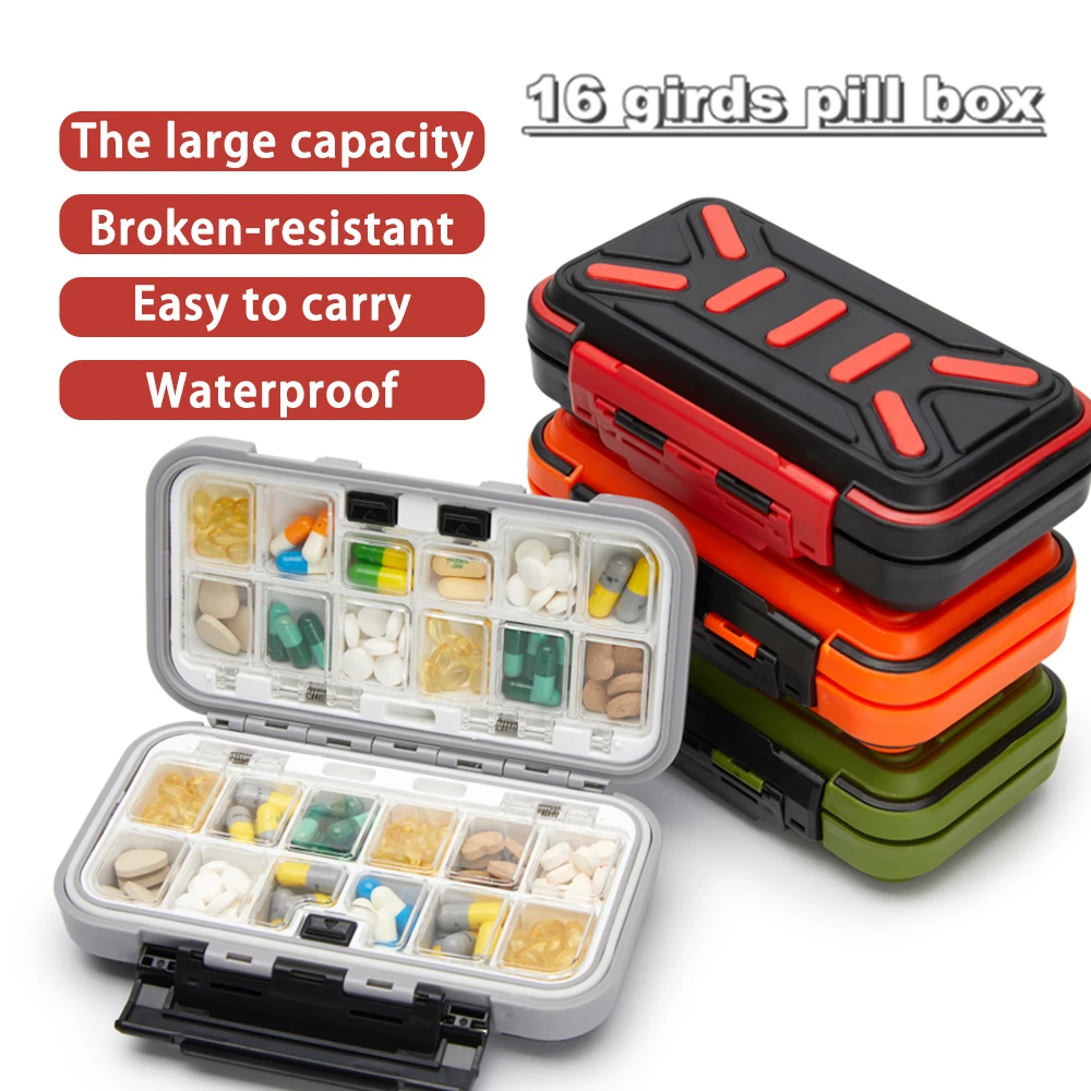 16 Girds Travel Pill Case Medicine Pill Box Organizer Container Dispenser Independent Lattice Pills Storage Fishing Tackle Box