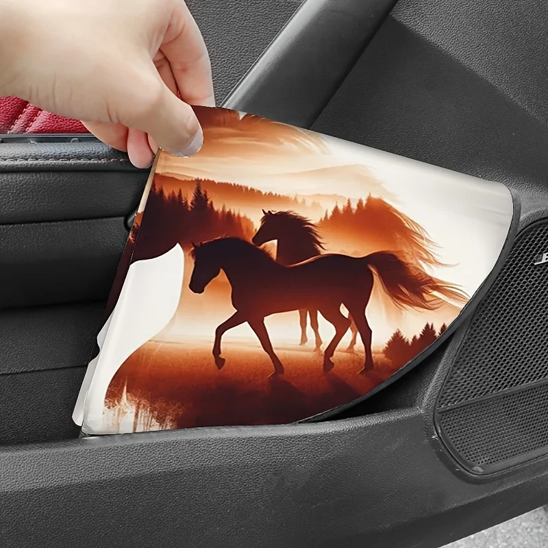 Steed Silhouette Steering Wheel Sunshade, Featuring Natural Scenery Art Design, Enhances Interior Decor To Elevate Style, Allowi