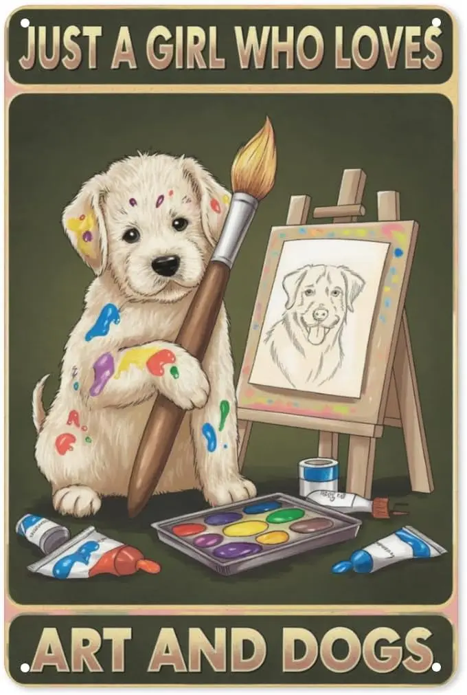 Dog Lover Tin Sign  Bohemian Metal Wall Art for Studio, Pet-Friendly Gallery ; Eclectic Home-aluminum