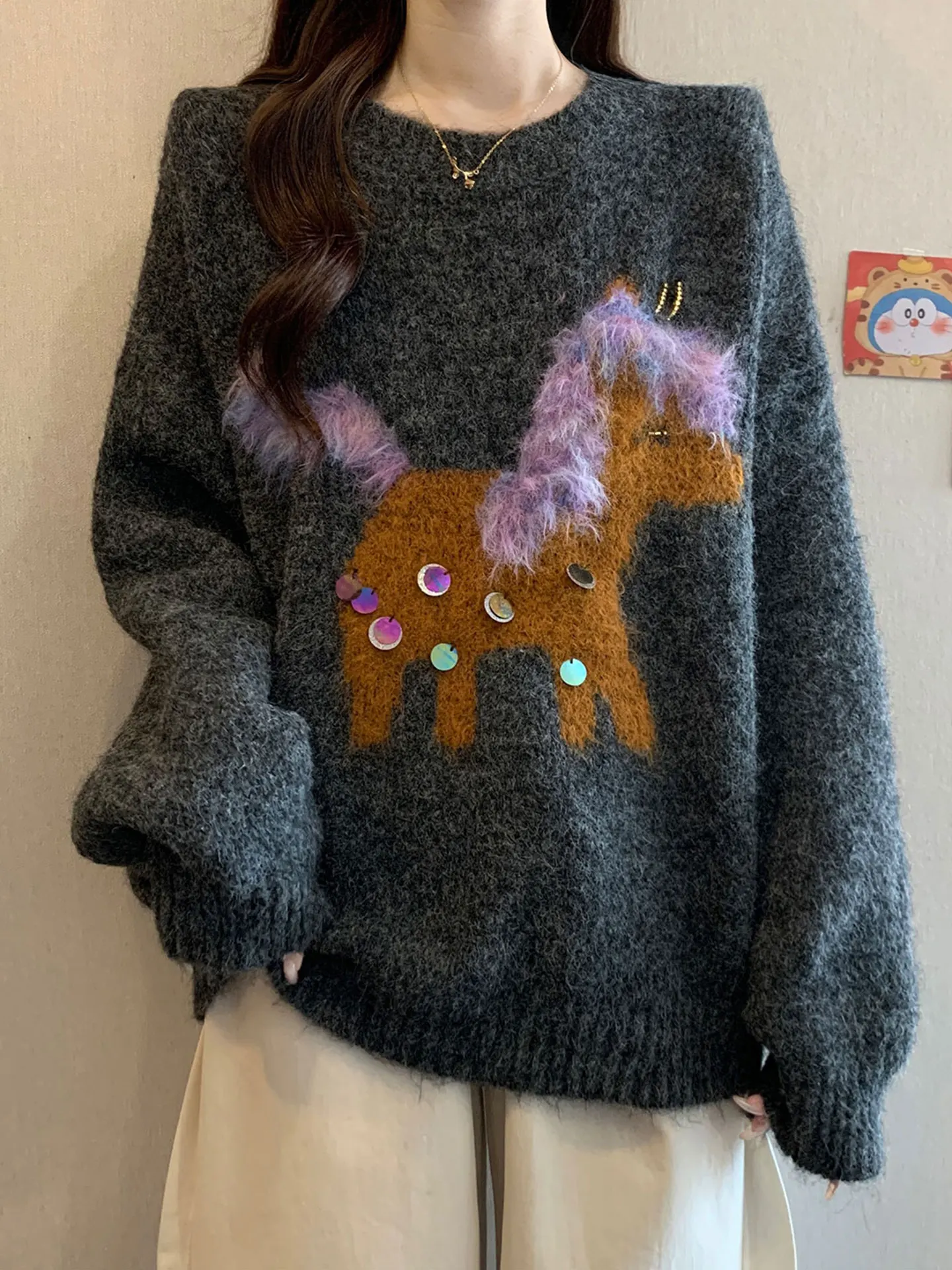 

Женский свитер из норки с длинными рукавами, модный, осенне-зимний, больших размеров, теплый, мягкий, вязаный, повседневный, свободного кроя