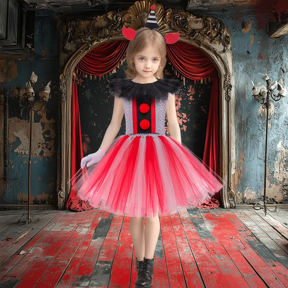Red gray horror clown tutu halloween nightmare clown cosplay cos costume holiday party costume