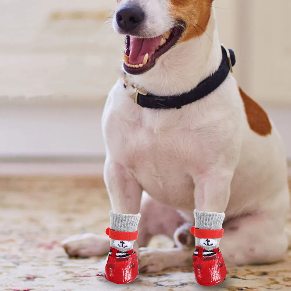 

4Pcs Waterproof Slip-Resistant Dog Socks Cartoon Design Breathable Cotton Pet Socks for Small Dogs Outdoor Use Washable Reusable