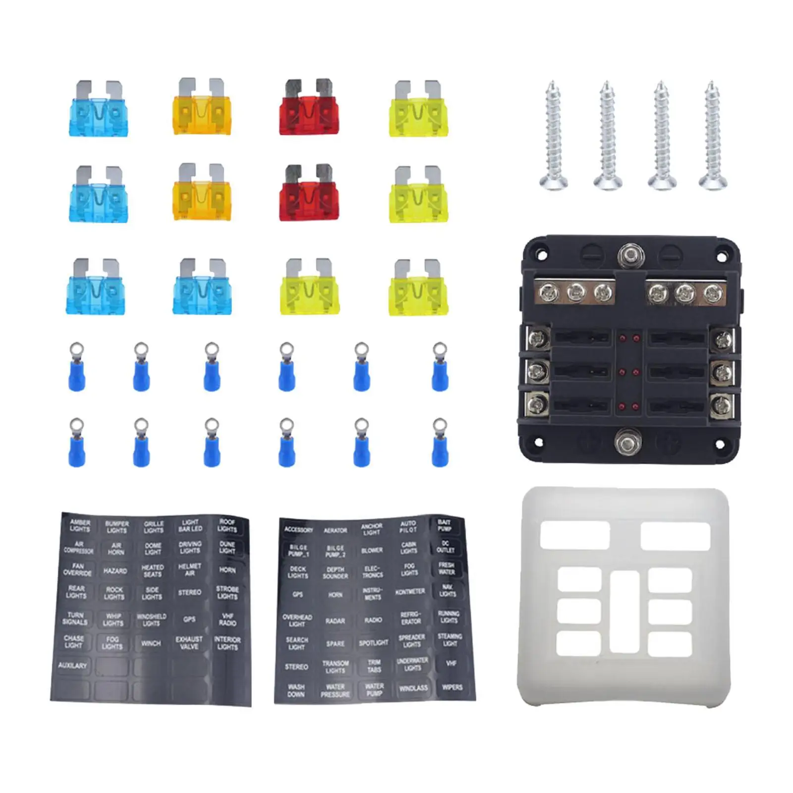 

Водонепроницаемый 6-контурный автомобильный блок предохранителей 12В 30А с защитным кожухом и LED-индикатором для автомобилей и лодок