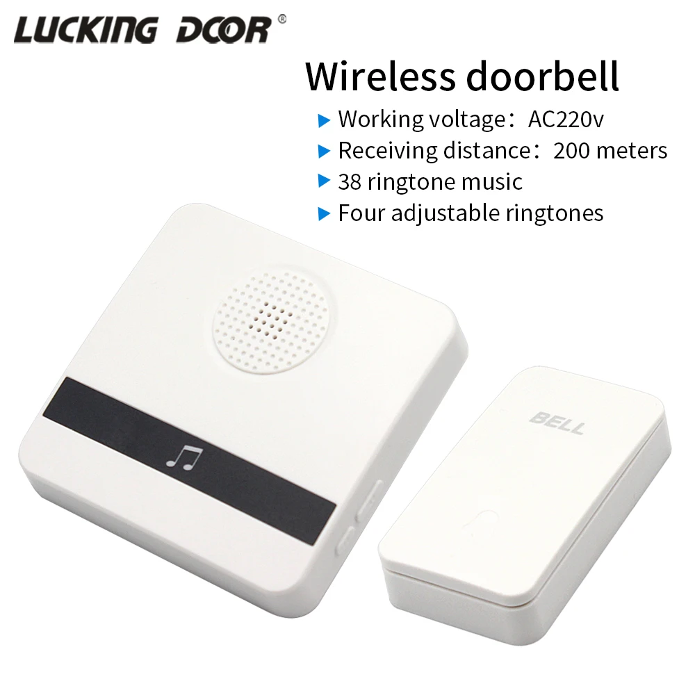 

38-Melody Wireless Doorbell AC 220V 433Mhz 200M EU US Plug Remote Control Intelligent Doorbell Alarms Door Bell Welcome Chime