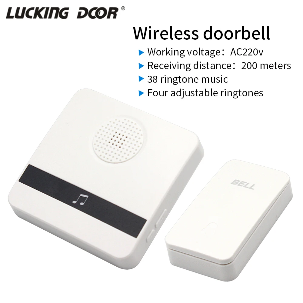 38-Melody Wireless Doorbell AC 220V 433Mhz 200M EU US Plug Remote Control Intelligent Doorbell Alarms Door Bell Welcome Chime