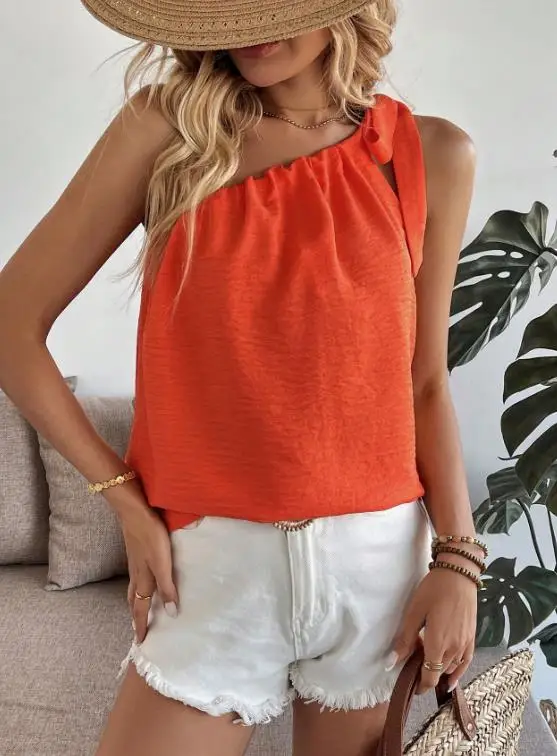 2026年夏新作 レディース おしゃれ カジュアル 個性的 セクシー オフショルダー Tシャツ 片面ベスト ノースリーブ トップス 女性服