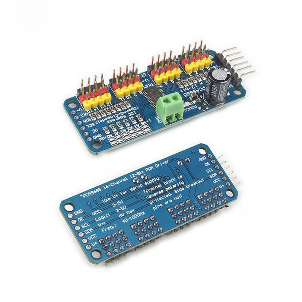 

16-канальная плата управления для двигателей PWM, контроллер IIC PCA9685 для робототехники, 12-битная плата управления двигателем с высоким разрешением