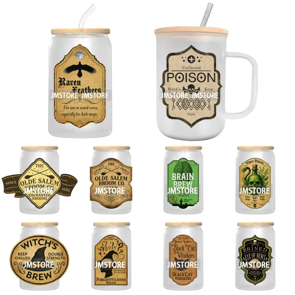 

Набор этикеток для бутылок для заваривания жуткой на Хэллоуин, УФ-переводные наклейки DTF, готовые к нанесению, водонепроницаемые для стеклянной банки Libbey 16 унций