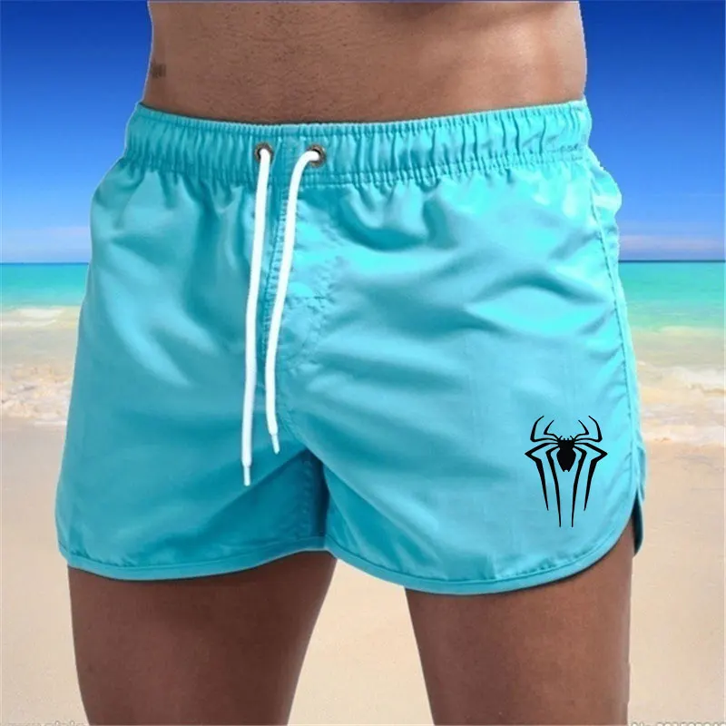 Y2K Swimsuits Men Summer Spider Print Beach Shorts Mesh Lined Swimwear Board Shorts Male Swimming Trunks Bathing Suit Sports