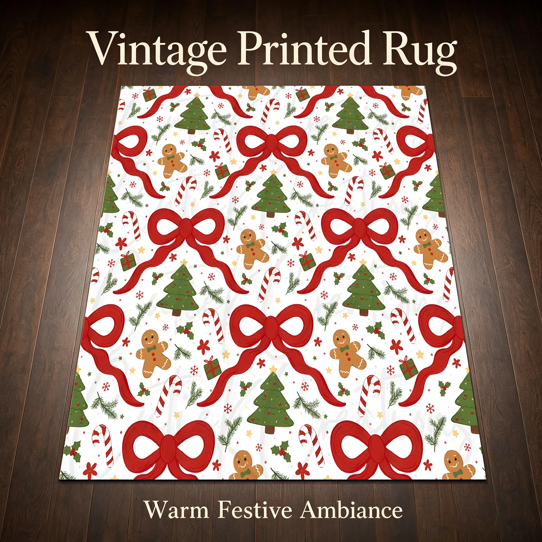 Snowflake Reindeer Print Velvet Area Rug, Christmas Style, for Living Room Bedroom Entryway, Autumn Winter