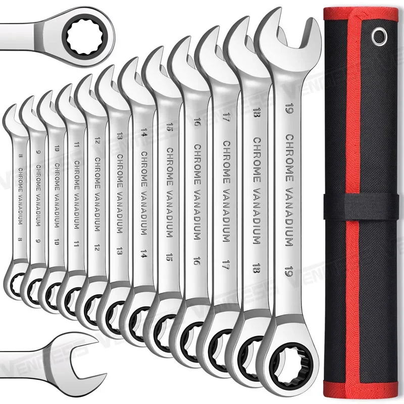 

Key Ratchet Wrench Set 72 Tooth Gear Ring Torque Socket Wrench Set Metric Combination Ratchet Spanners Set Car Repair Tools