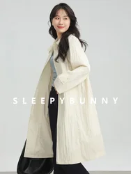 Wrinkled Double Cuff Belted Sleeve Trench Coat Women Loose Fit Lapel Collar Outerwear 2025 Casual Mid-Length Stylish Overcoat